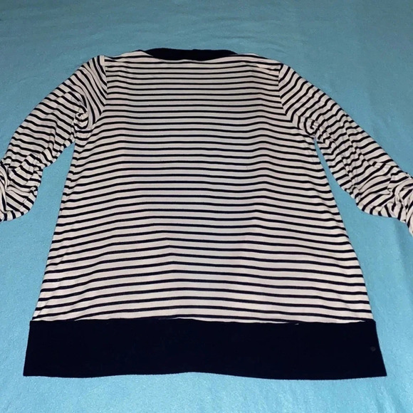 SPLENDID cardigan open front long sleeve button tabs 2 pockets navy white size L - Picture 4 of 14